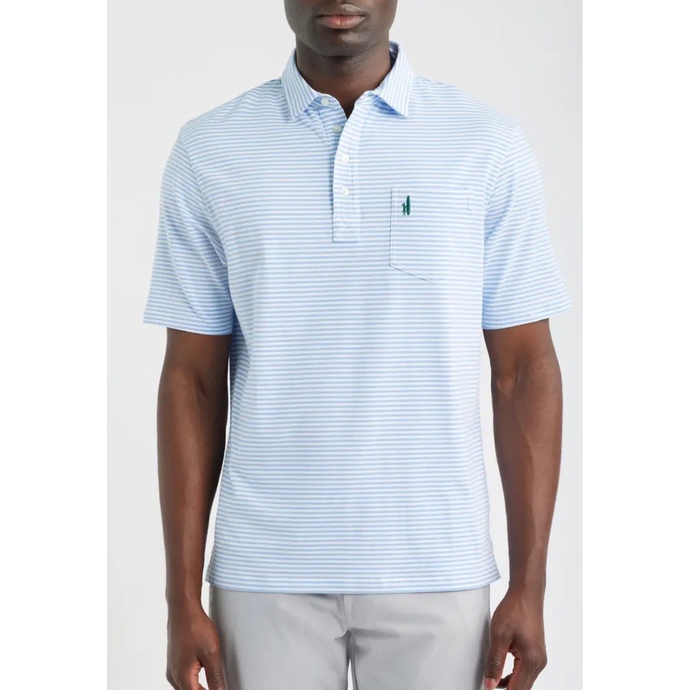 johnnie-O Mens Dante Striped Polo Shirt Cove Blue White Size Medium NEW